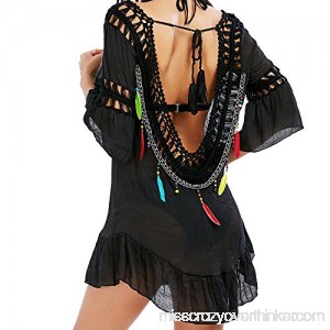 ANJUNIE Women Bikini Cover Up Pure Manual Chiffon Crochet Knit Hollow-Out Beach Dress Black B07LD3KYXY